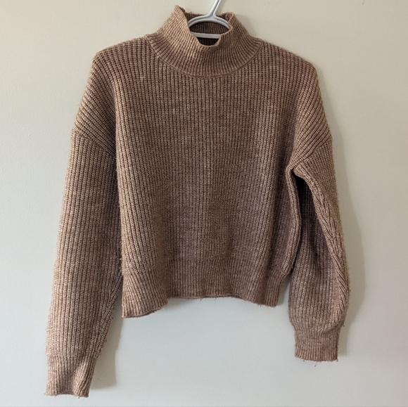 Tan High Neck Cropped Sweater - Picture 1 of 4